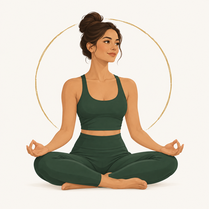 Illustrated portrait of Rashmi Thakur in a seated meditation pose